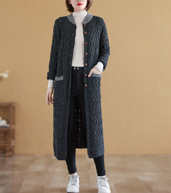 レディースカーディガン ロング丈 ケーブル編みニットカーディガン