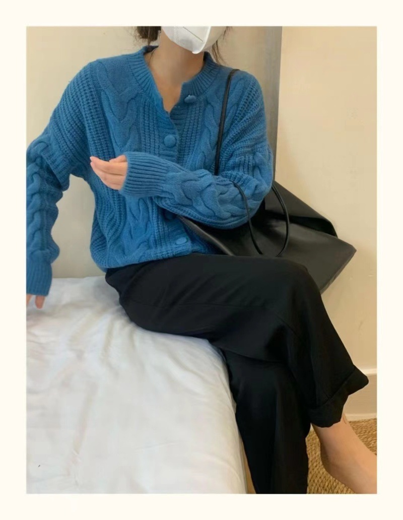 レディースカーディガン ショート丈 ケーブル編みニットカーディガン ゆったり体型カバー厚手羽織り