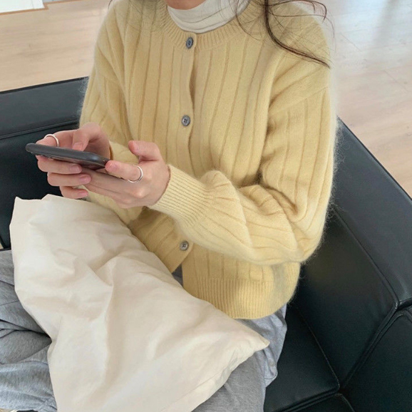 レディースカーディガン ミドル丈シャギーニットカーディガン羽織り