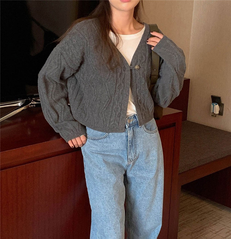 レディースカーディガン 大人カジュアル ショート丈 ケーブル編み ニットカーディガン
