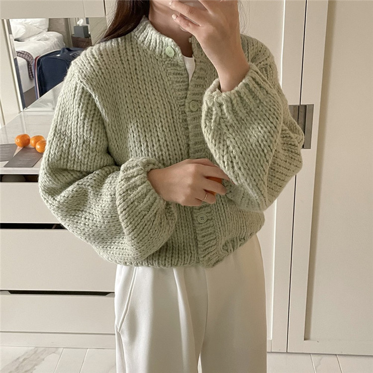 レディースカーディガン 着回し抜群 ショート丈 ゆったり袖 ニットカーディガン