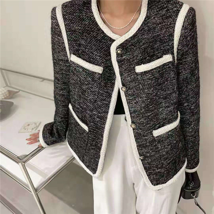 レディースカーディガン 秋冬ツイード風ミドル丈カーディガン上品羽織り