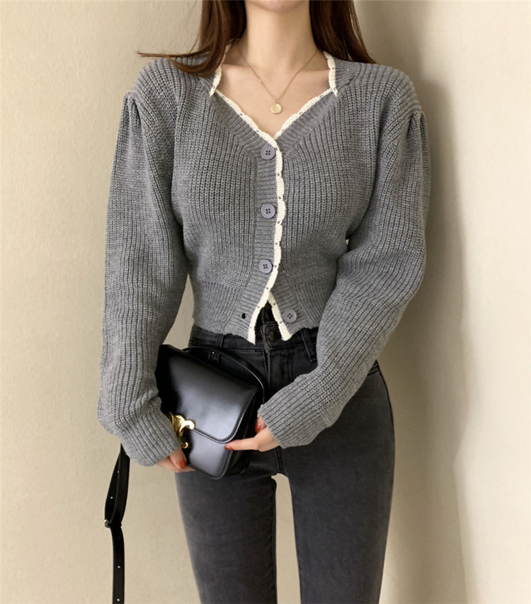 レディースカーディガン 秋冬定番ショート丈ニットカーディガン長袖