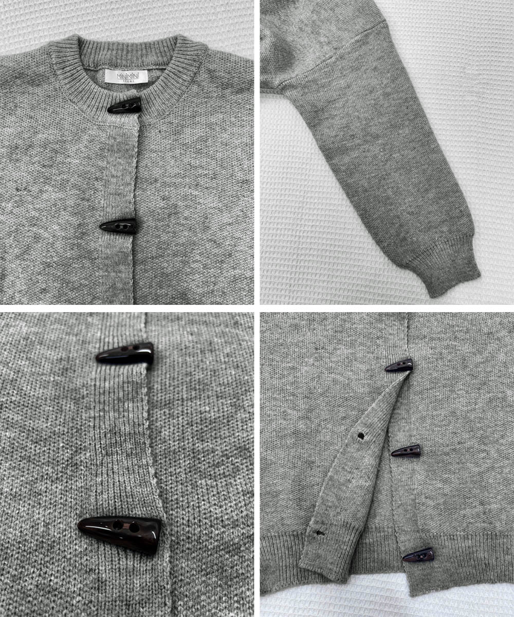 レディースカーディガン ミドル丈 韓国風牛角型トグルボタンニットカーディガン