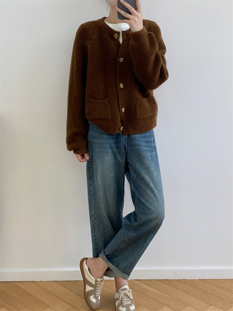 レディースカーディガン 柔らか長袖ショート丈ニットカーディガン