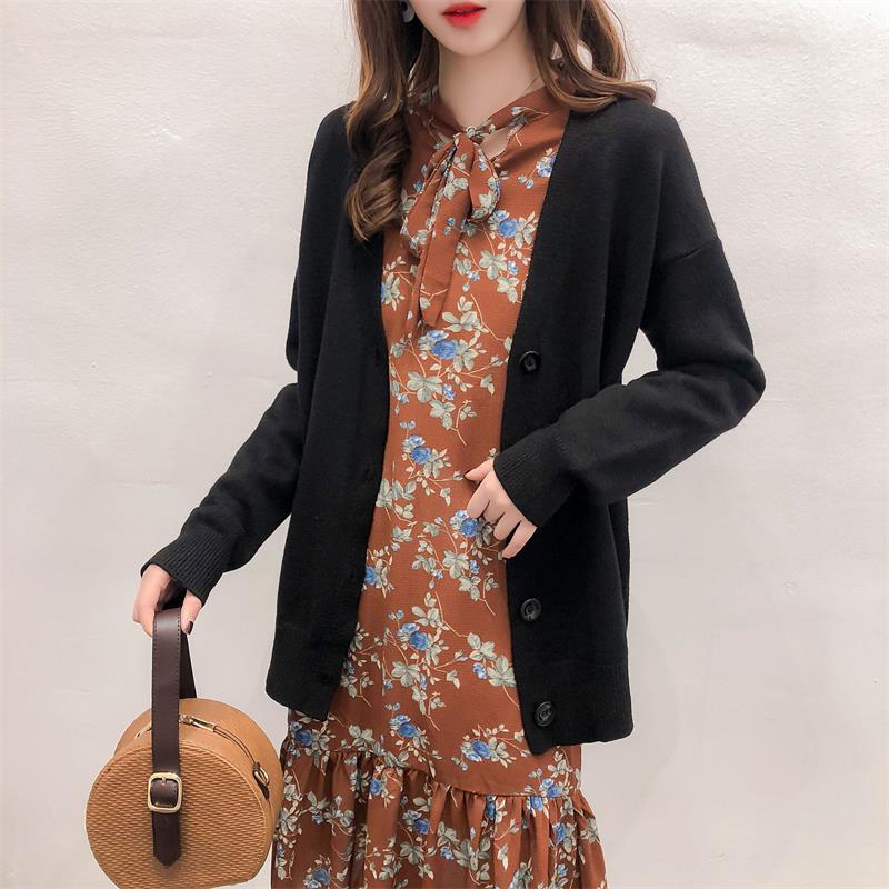 レディースカーディガン レディース ミドル丈カーディガン 長袖ボタン羽織