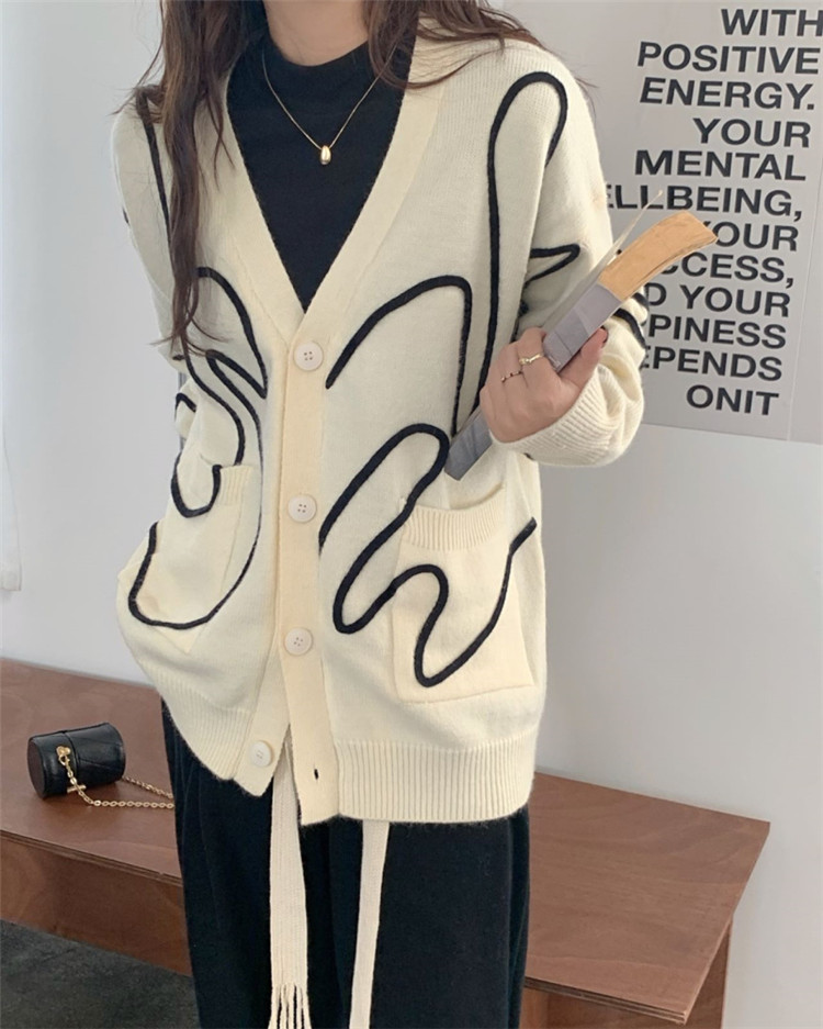 レディースカーディガン 秋冬ゆったりミドル丈ニットカーディガン長袖　デザインカーディガン