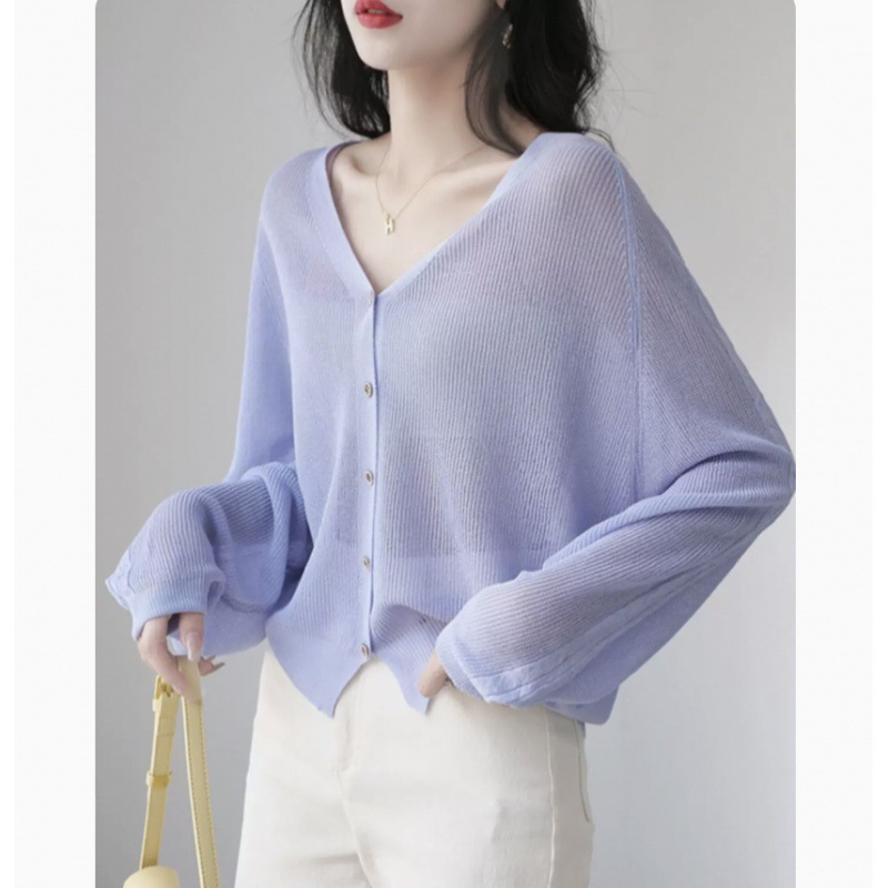 レディースカーディガン 深めVネックリブニットショート丈カーディガン