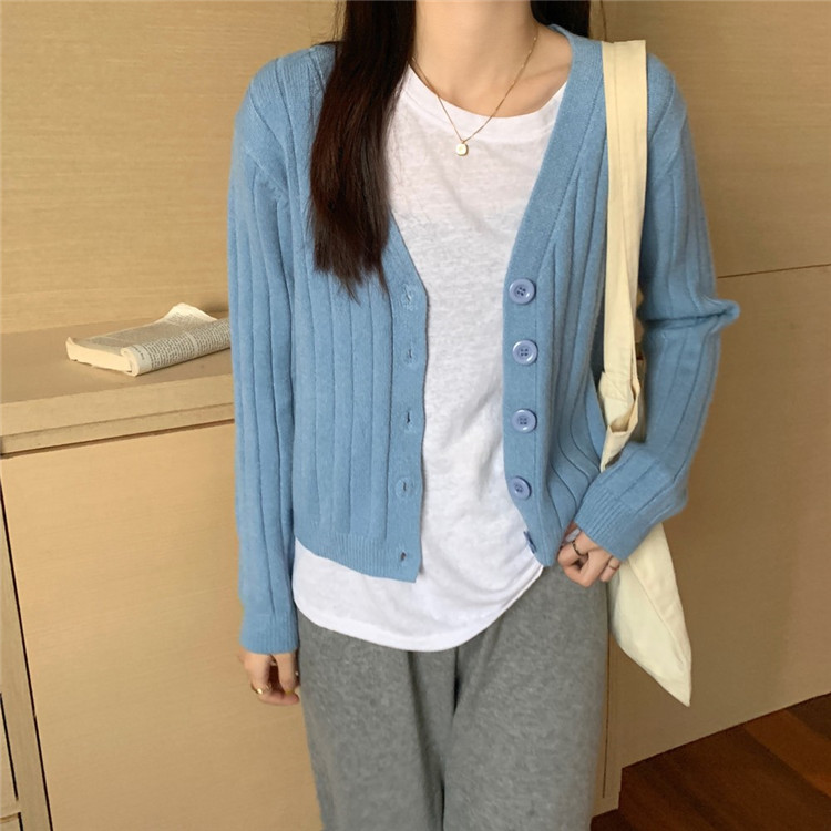 レディースカーディガン 女性らしいショート丈ニットカーディガン