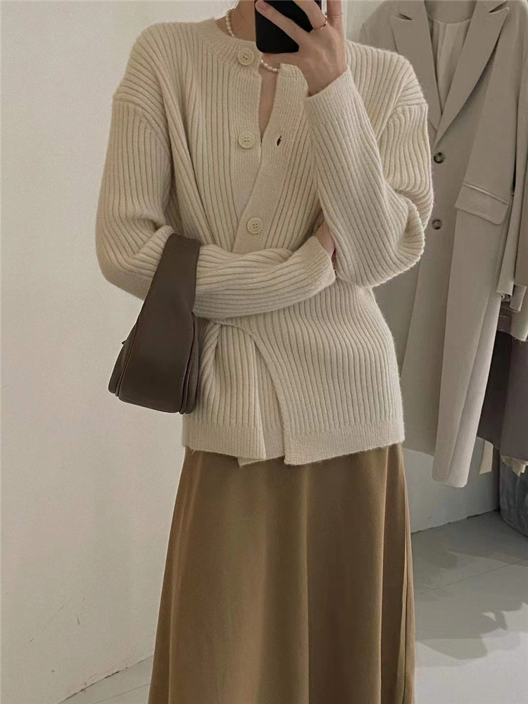 レディースカーディガン ミドル丈カーディガン厚手暖かカーディガン　アウトドアにもおすすめ