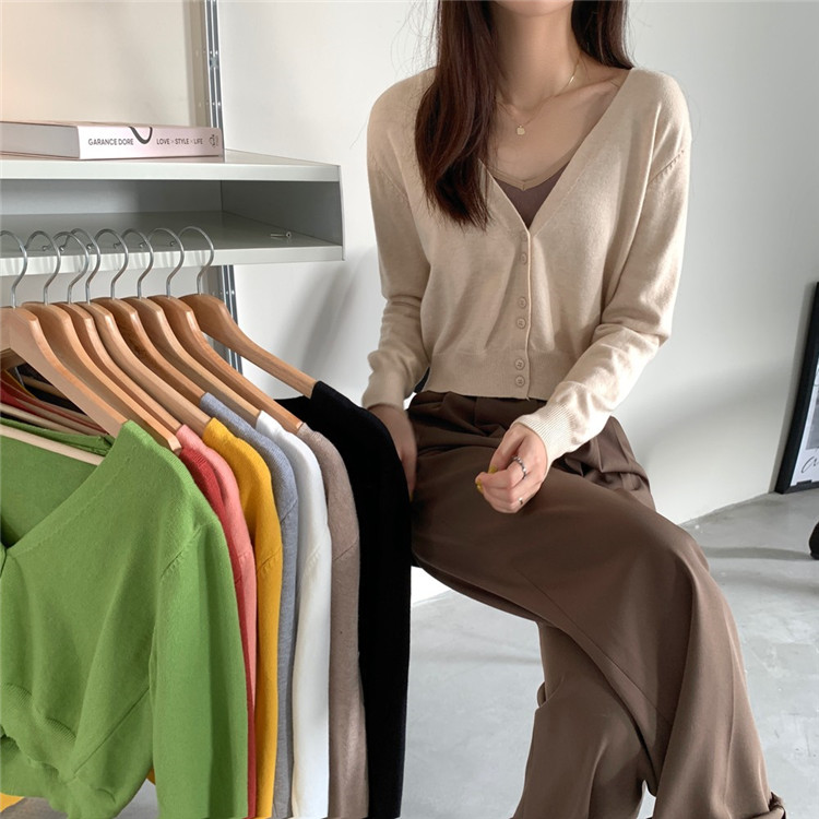 レディースカーディガン ショート丈ニットカーディガン シンプルレトロ風