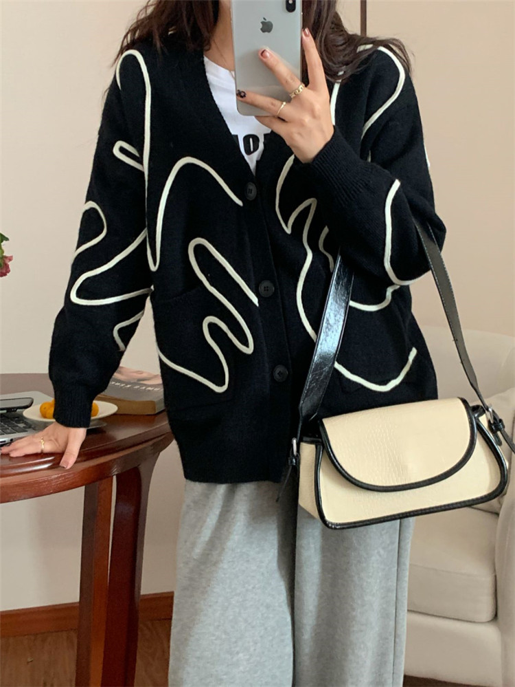 レディースカーディガン 秋冬ゆったりミドル丈ニットカーディガン長袖　デザインカーディガン