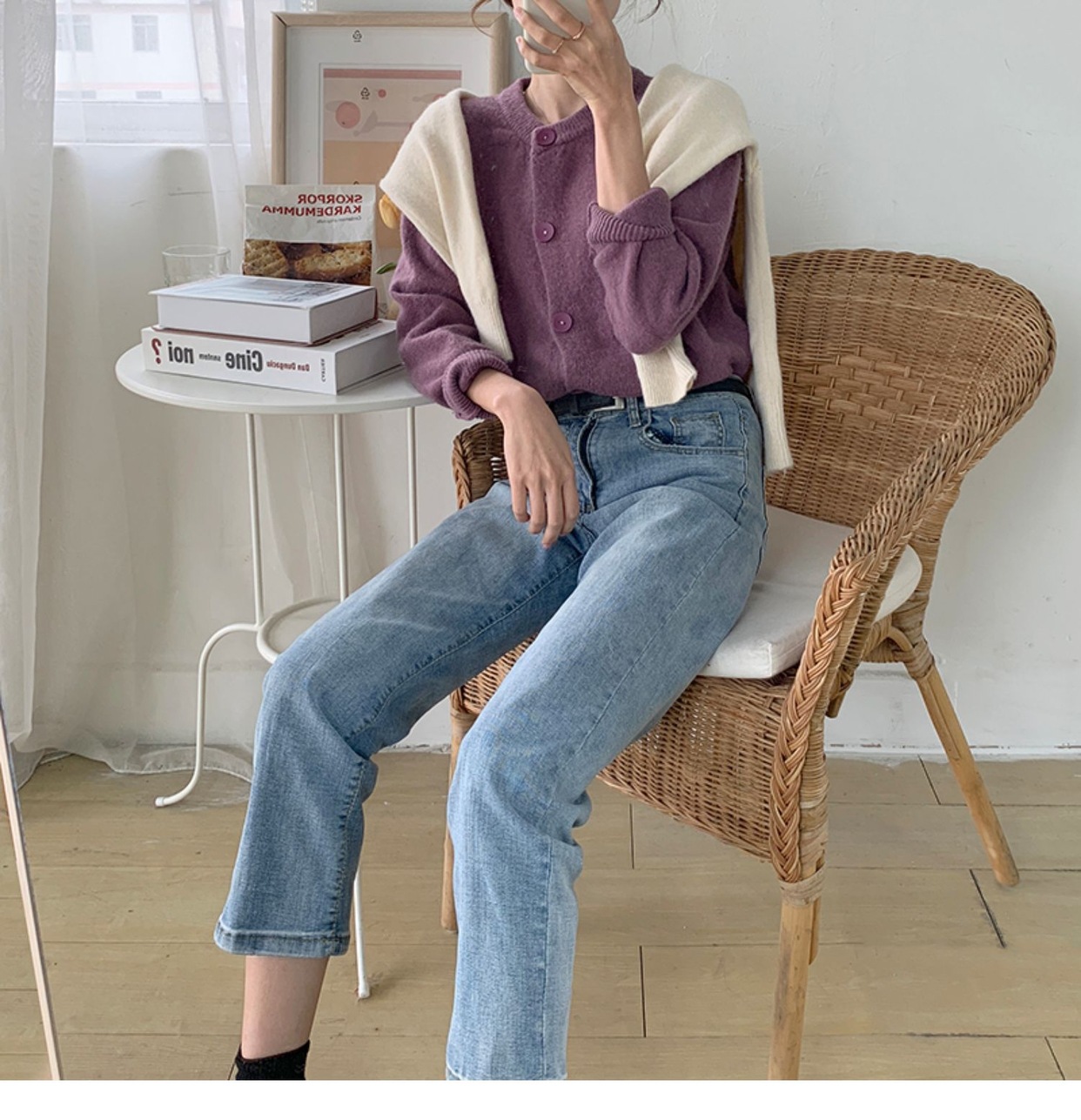 レディースカーディガン ショート丈 ボタン付き長袖ニット羽織カーディガン 