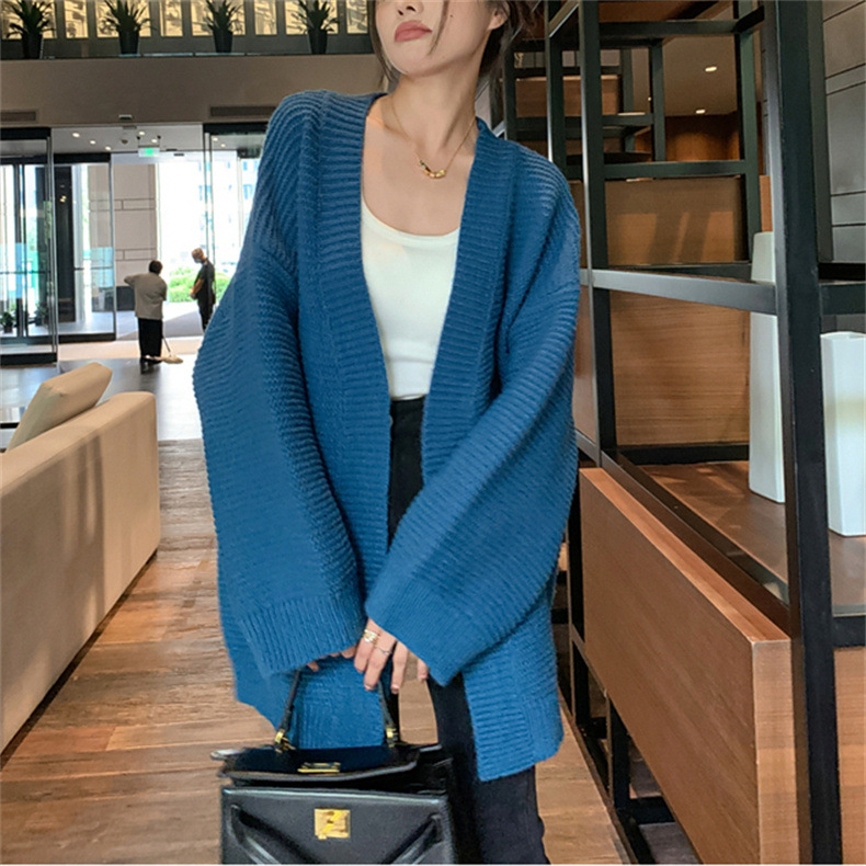 レディースカーディガン ロング丈ニットカーディガン ゆったり長袖セーター