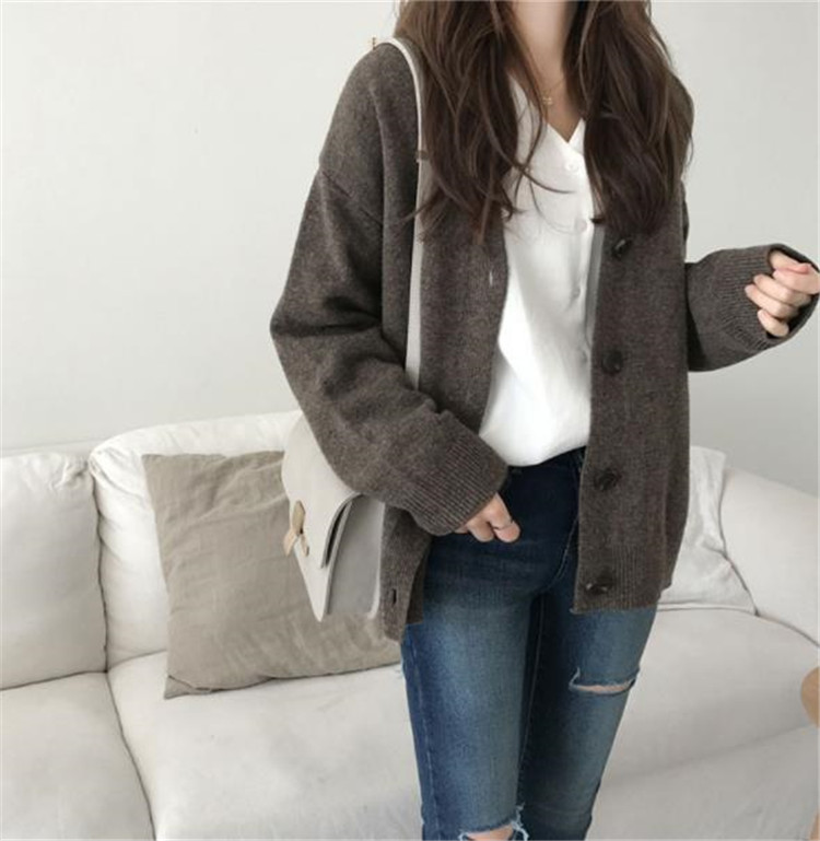 レディースカーディガン ゆったり体型カバー ショート丈ニットカーディガン 
