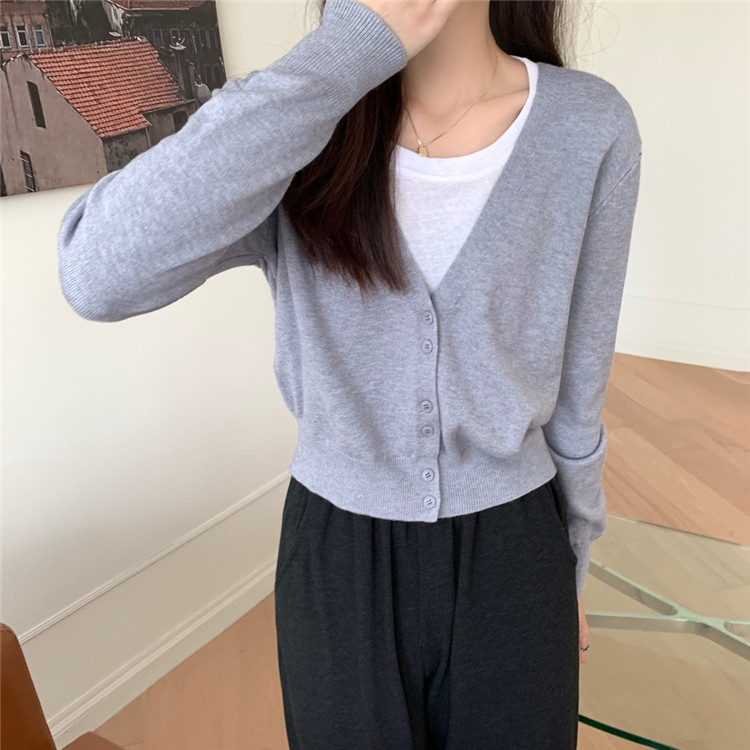 レディースカーディガン ショート丈ニットカーディガン シンプルレトロ風