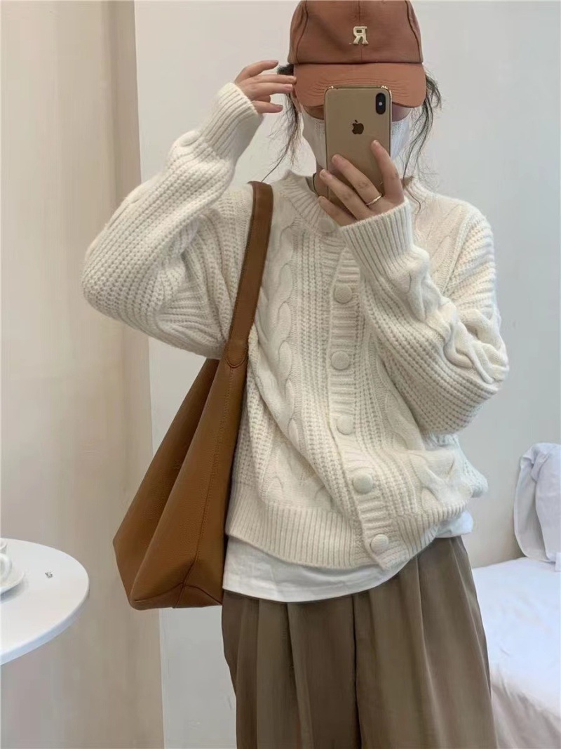 レディースカーディガン ショート丈 ケーブル編みニットカーディガン ゆったり体型カバー厚手羽織り