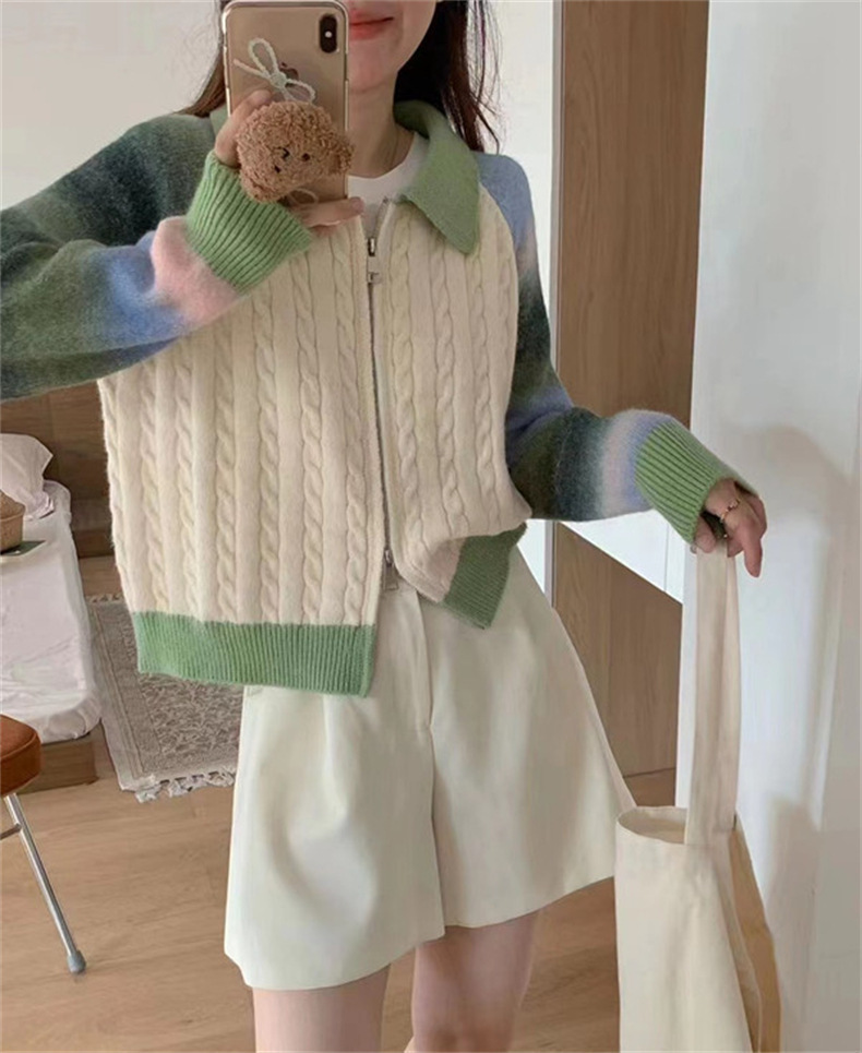 レディースカーディガン ミドル丈 グラデーション ダブル ニットカーディガン