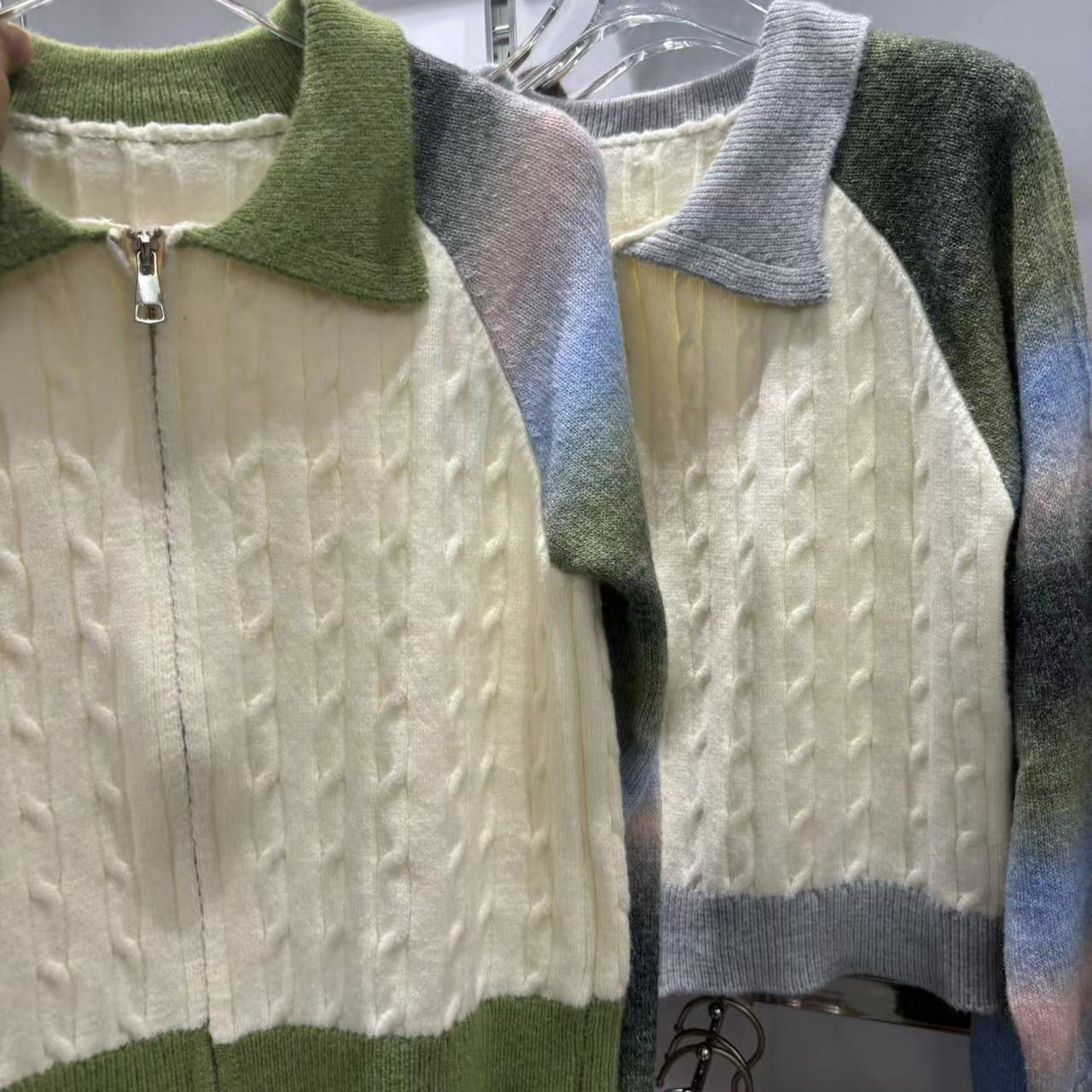 レディースカーディガン ミドル丈 グラデーション ダブル ニットカーディガン