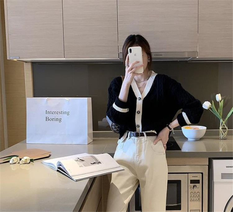 レディースカーディガン 秋冬新作 ショート丈 レトロ風 ケーブル編み Vネック カーディガン