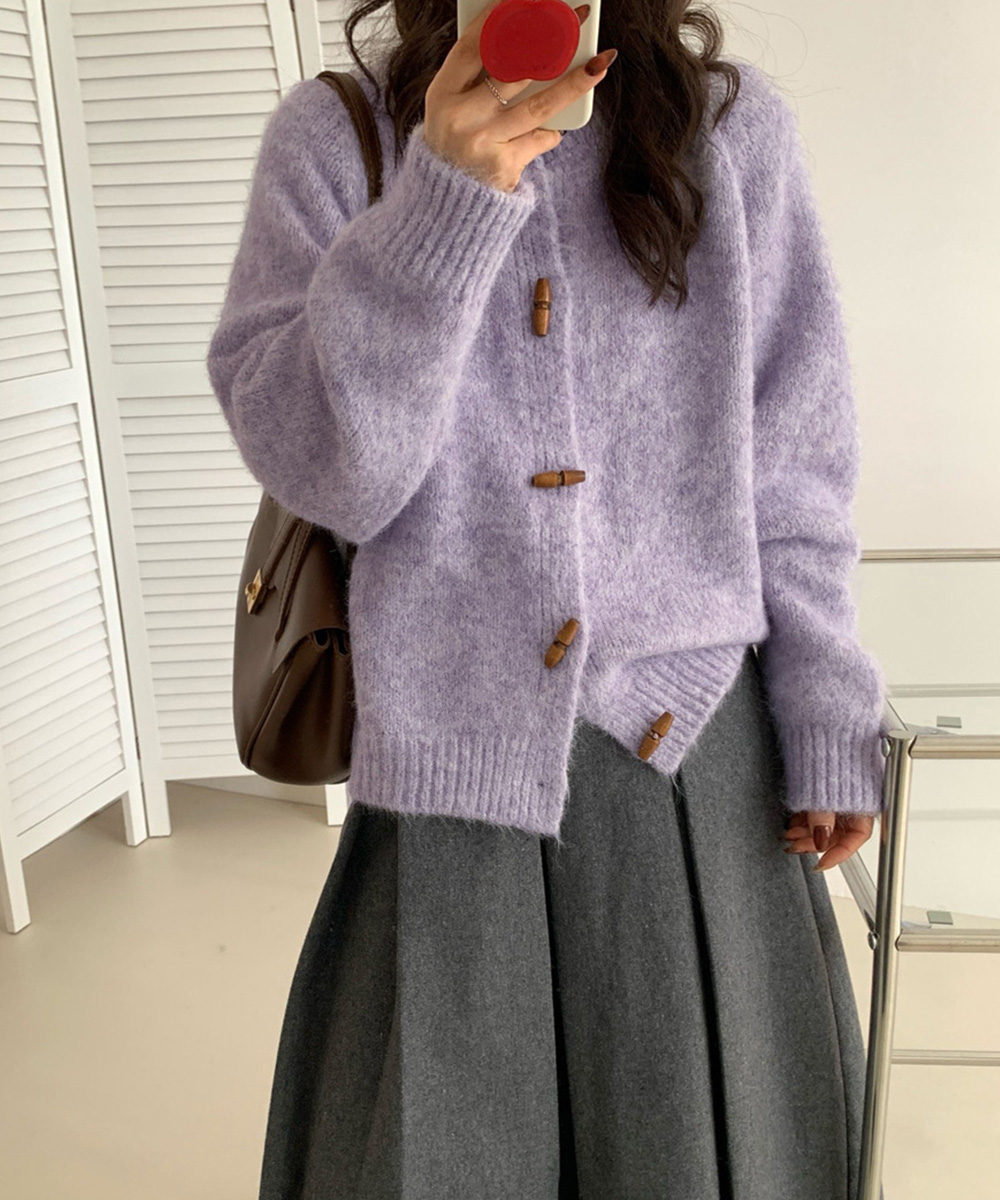 レディースカーディガン ショート丈 トグルボタンニット羽織秋冬