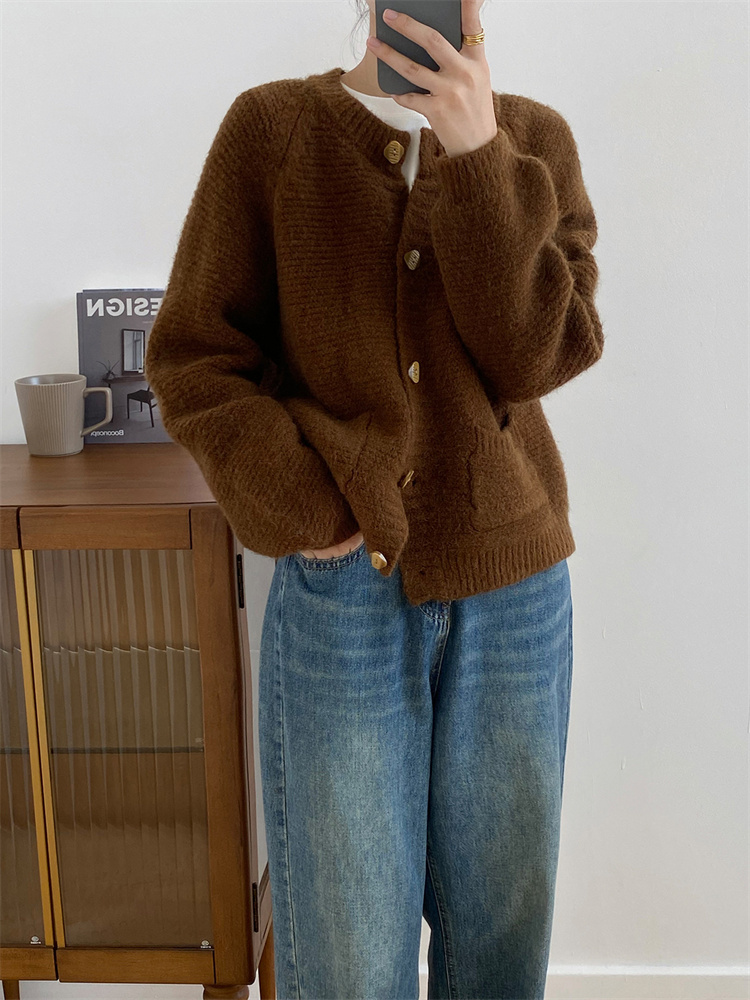 レディースカーディガン 柔らか長袖ショート丈ニットカーディガン