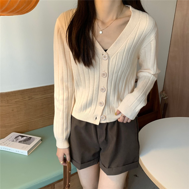 レディースカーディガン 女性らしいショート丈ニットカーディガン