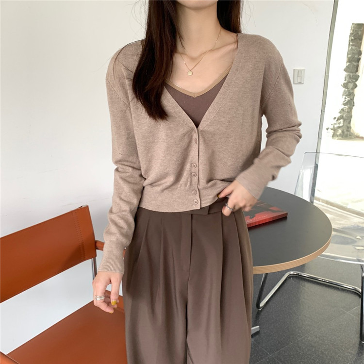 レディースカーディガン ショート丈ニットカーディガン シンプルレトロ風