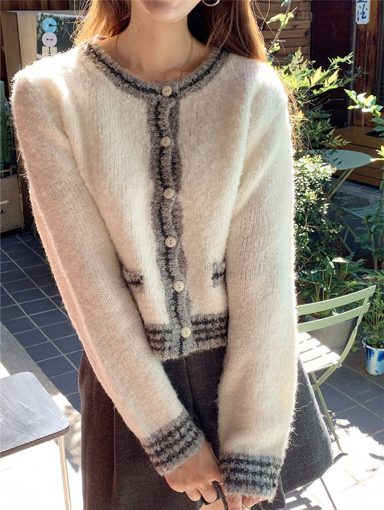 レディースカーディガン 上品な大人可愛いショート丈ニットカーディガン