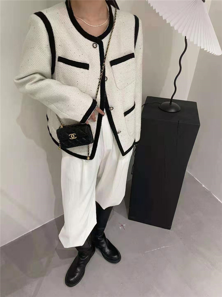 レディースカーディガン 秋冬ツイード風ミドル丈カーディガン上品羽織り