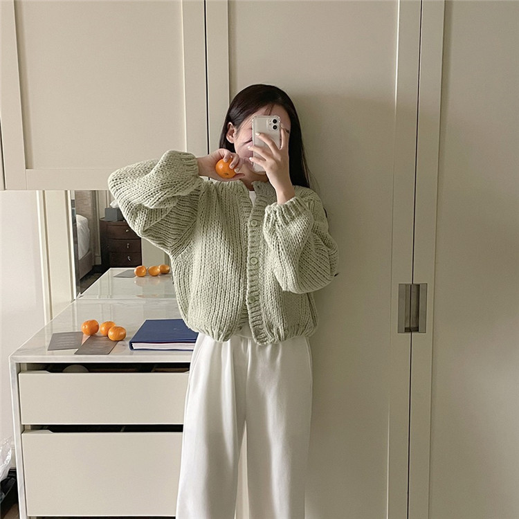 レディースカーディガン 着回し抜群 ショート丈 ゆったり袖 ニットカーディガン