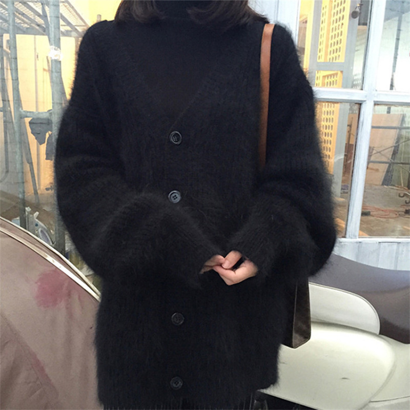 レディースカーディガン ロング丈シャギーニットカーディガン ゆったり体型カバー