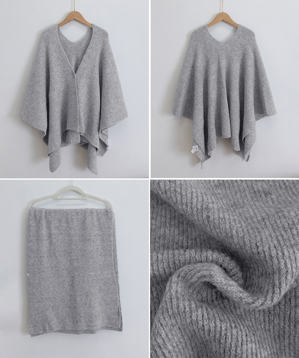 レディースカーディガン ミドル丈 ニットショール ポンチョ風カーディガン秋冬