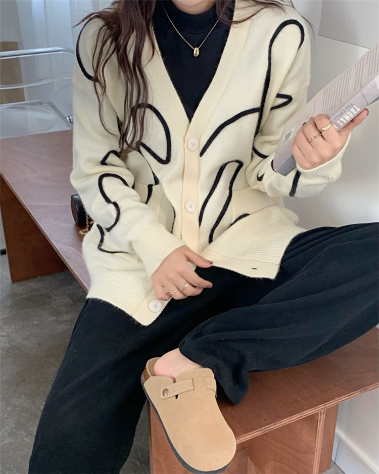 レディースカーディガン 秋冬ゆったりミドル丈ニットカーディガン長袖　デザインカーディガン