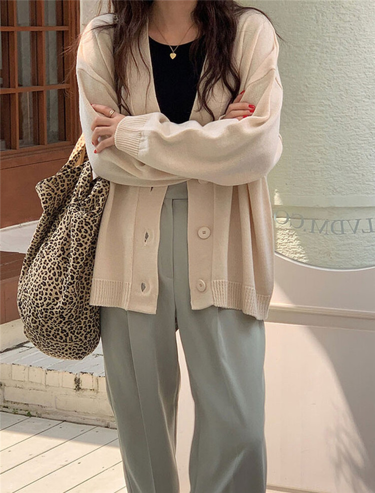 レディースカーディガン 春秋ミドル丈ニットカーディガン 暖かシンプルデザイン