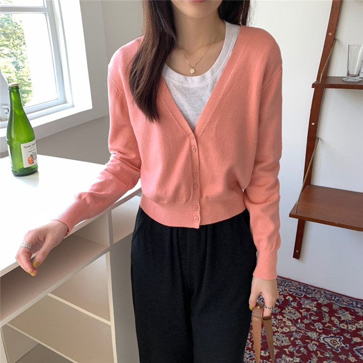 レディースカーディガン ショート丈ニットカーディガン シンプルレトロ風