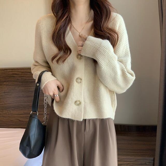 レディースカーディガン 大人気ショート丈ニットカーディガン レディース3色展開フリーサイズ