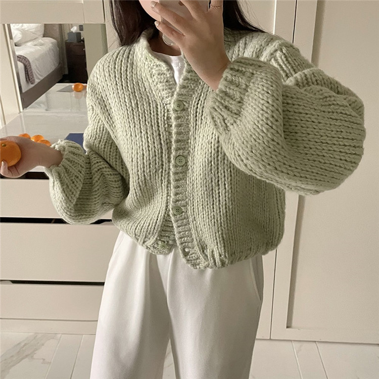 レディースカーディガン 着回し抜群 ショート丈 ゆったり袖 ニットカーディガン