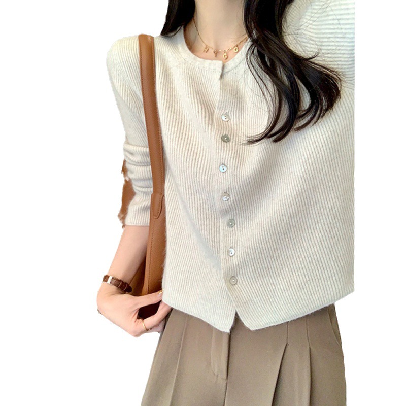 レディースカーディガン ショート丈ニットカーディガン長袖無地ゆったり