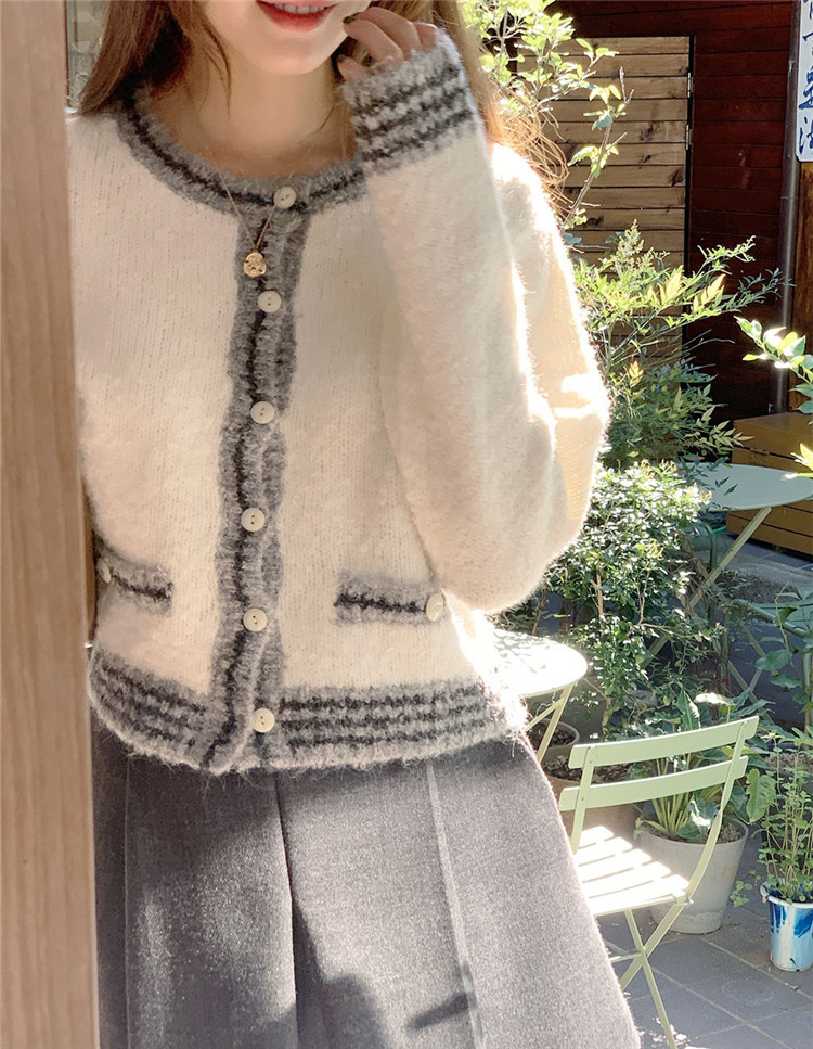 レディースカーディガン 上品な大人可愛いショート丈ニットカーディガン