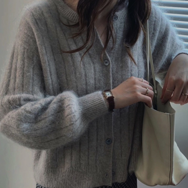 レディースカーディガン ミドル丈シャギーニットカーディガン羽織り