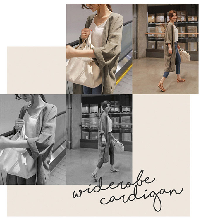 レディースカーディガン 秋冬新作 綿麻ロング丈カーディガン 薄手羽織り