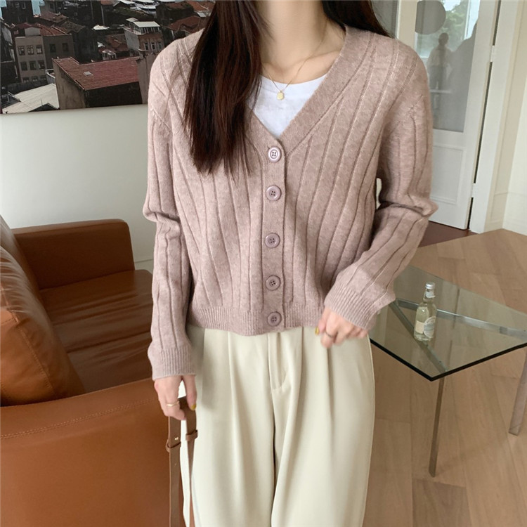 レディースカーディガン 女性らしいショート丈ニットカーディガン