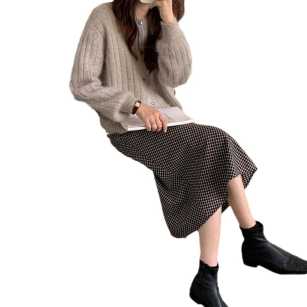 レディースカーディガン ミドル丈シャギーニットカーディガン羽織り