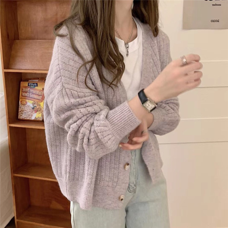 レディースカーディガン ショート丈 ニットカーディガン 長袖ボタン羽織り