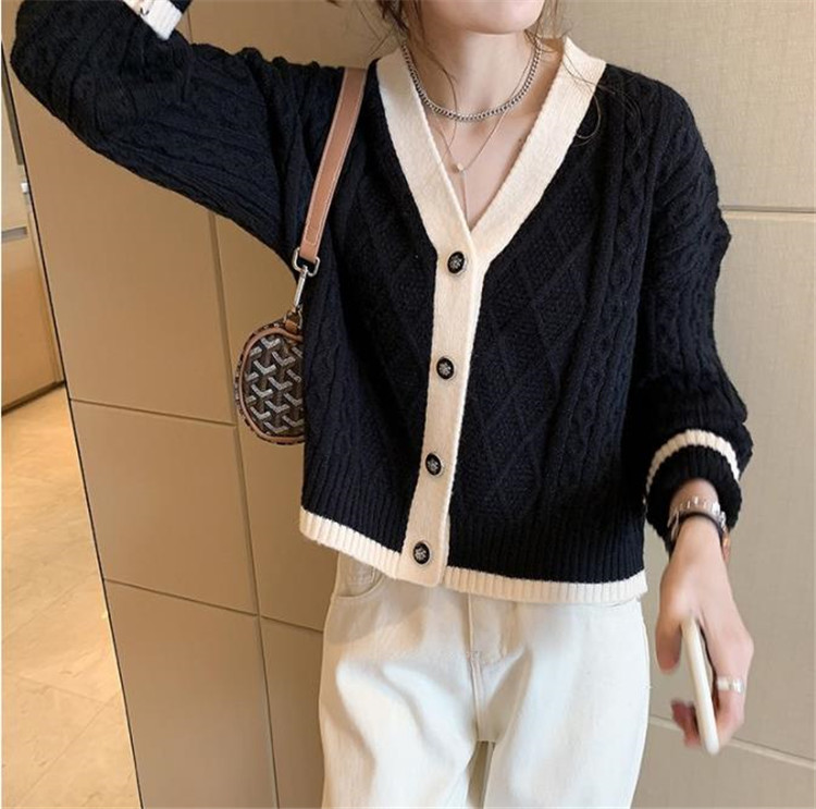 レディースカーディガン 秋冬新作 ショート丈 レトロ風 ケーブル編み Vネック カーディガン