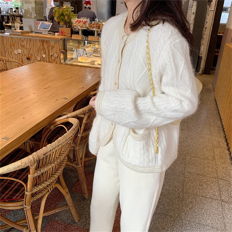 レディースカーディガン 秋冬新作 麻花編み ミドル丈 ニットカーディガン