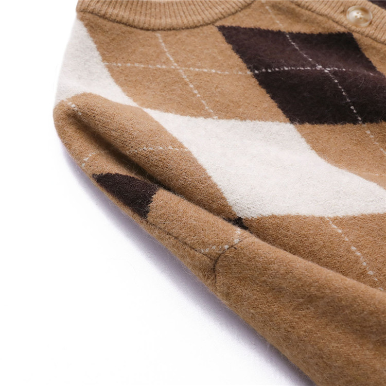 レディースカーディガン 秋新作ゆったりミドル丈ひし形柄ニットカーディガン