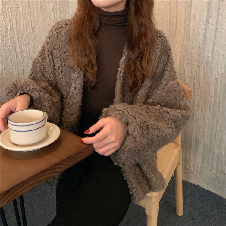 レディースカーディガン 冬の重ね着に最適 ミドル丈ふわもこカーディガン 暖かい厚手