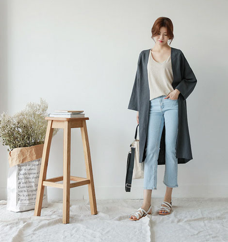 レディースカーディガン 秋冬新作 綿麻ロング丈カーディガン 薄手羽織り